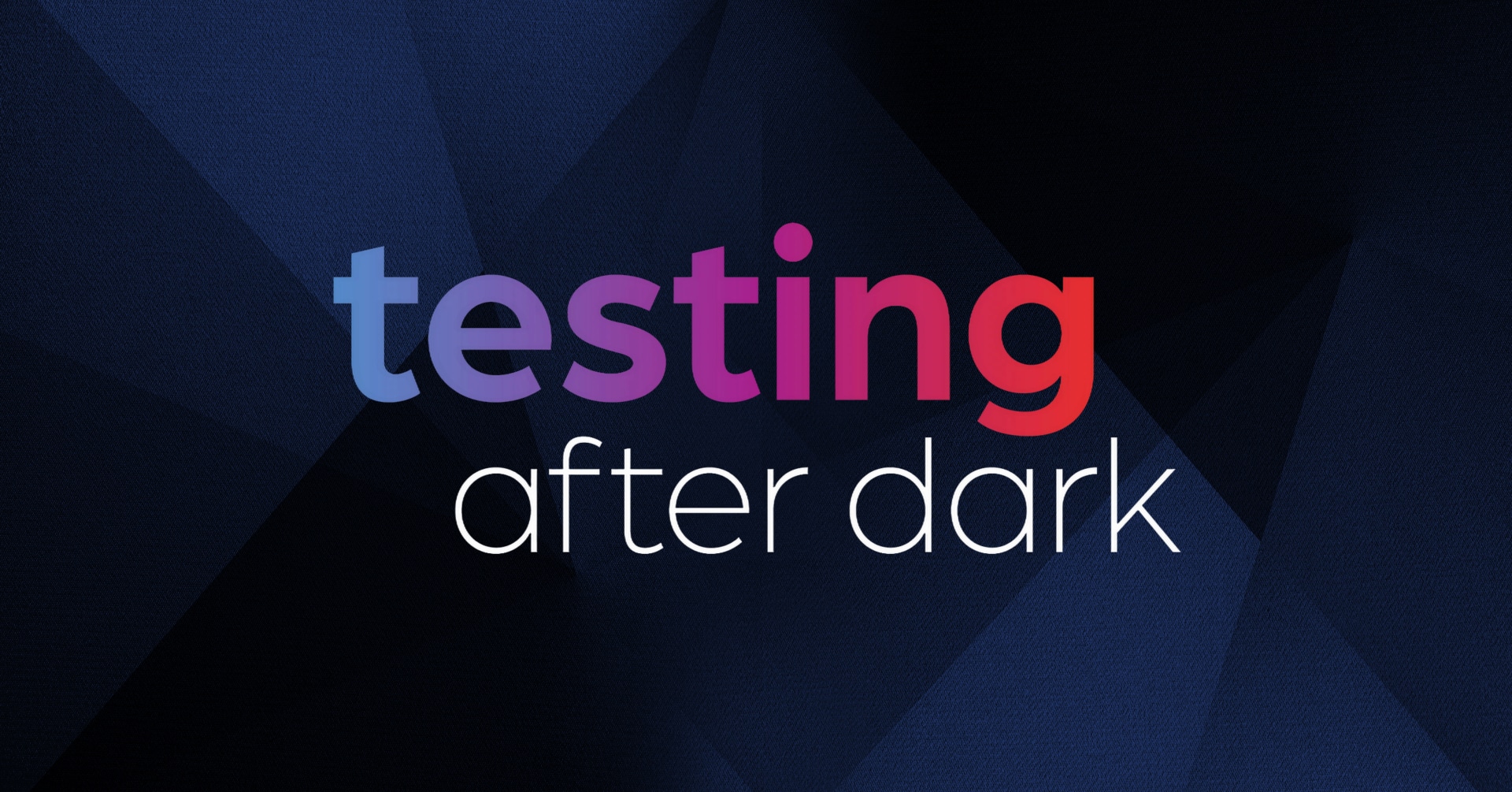 The words "Testing After Dark" in a gradient font with the letters changing from blue to purple to pink. The background is a dark blue with a geometric pattern. This image is a logo for SpectrumMedical's testing event