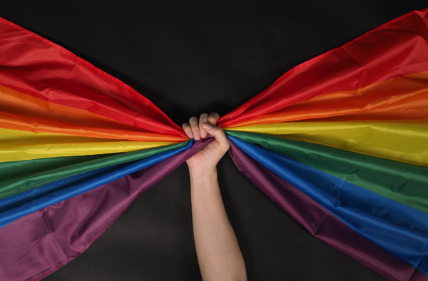 Arm holding rainbow flag